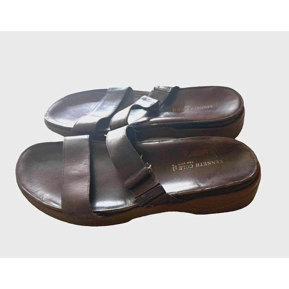 KENNETH COLE  90's Vintage Brown Leather Slip On Sandals Size 9M Italy